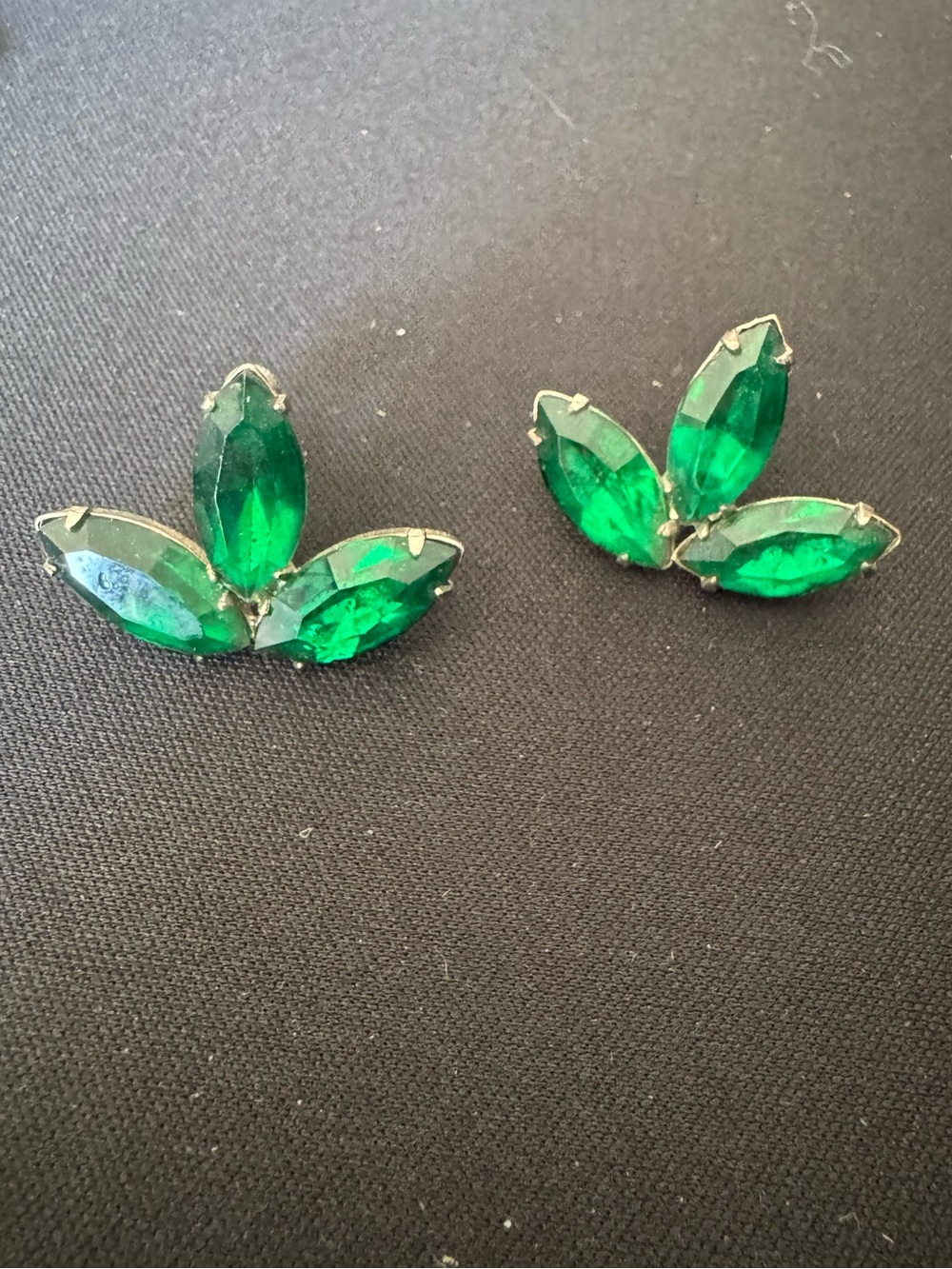 Vintage Sterling Silver Green Marquise Cluster Stud Earrings